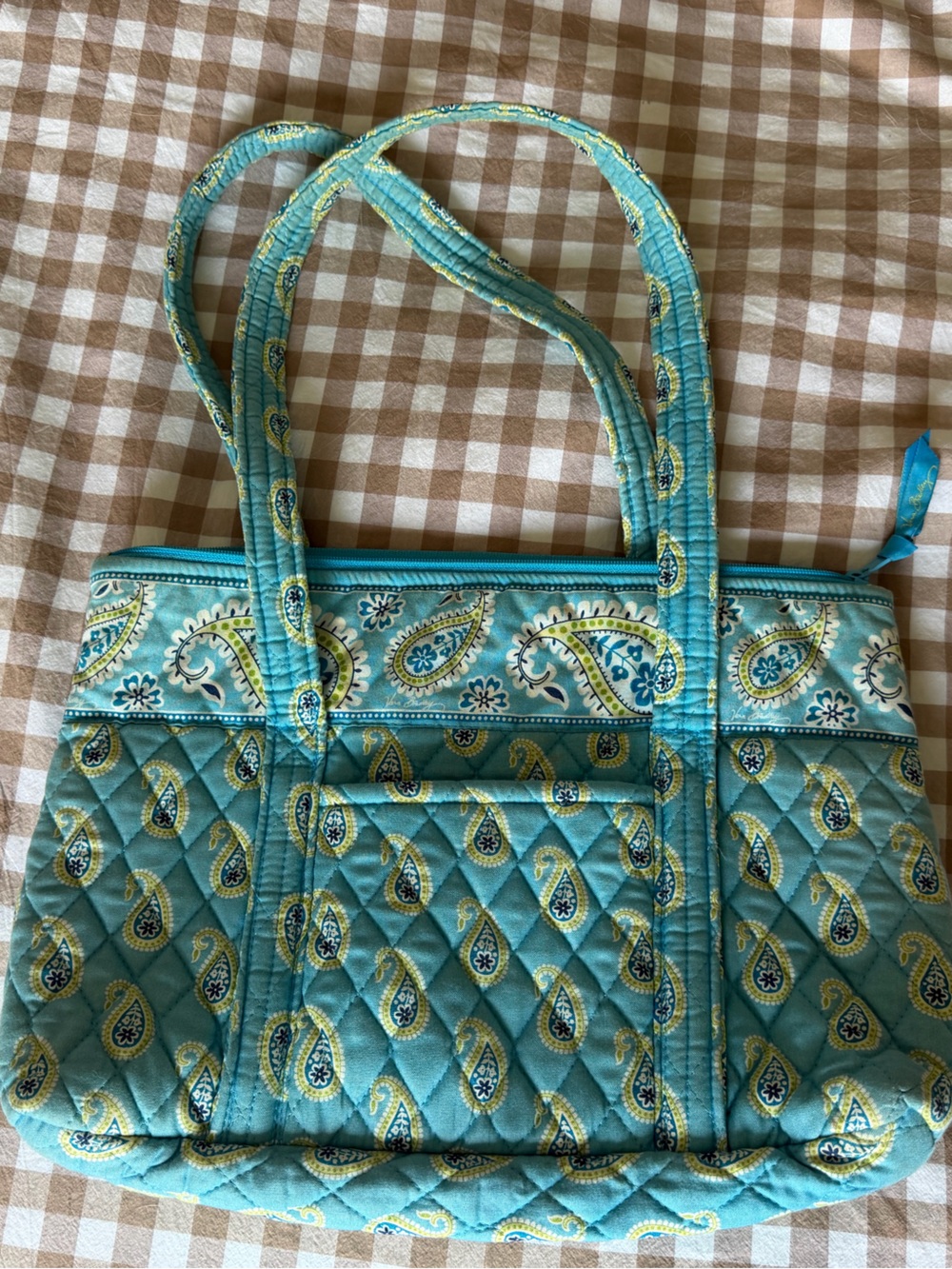 Vera Bradley Original Vera Tote -Quilted Paisley Tote Bag in Teal